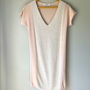 Amina Rubinacci light Pink and sparkly creamKnit V-Neck Dress size 4